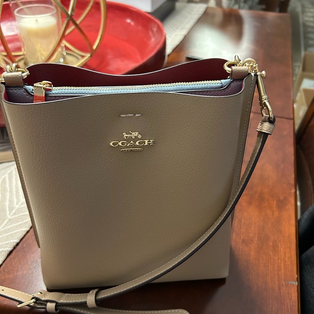 Coach Beige and Burgundy Crossbody Bag